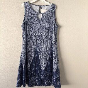 Etcyynew A-Line Dress Women’s Size Large Blue White Floral Beach Side Pockets